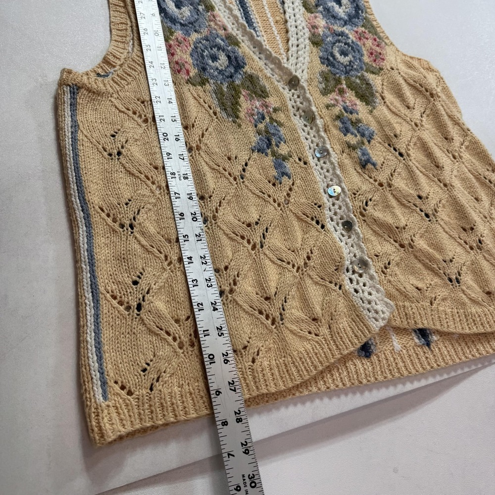 Y2K Marisa Christina Sweater Vest Womens XL Blue Floral Knit Boho Knit Granny - Picture 4 of 9